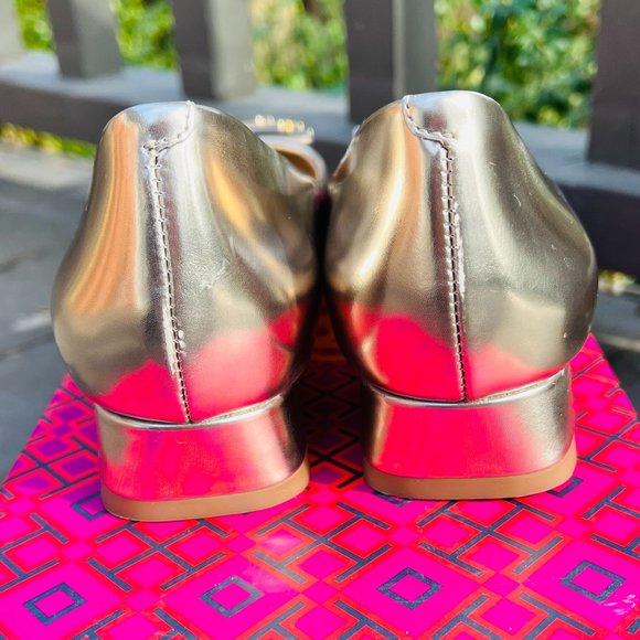Tory Burch Gigi Dress Pumps in Metallic Gold w/ T Logo & Blocked Heel, Brand-New - Picture 8 of 13
